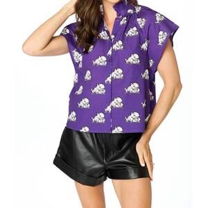 NEW STEWART SIMMONS horned frogs poplin blouse in purple